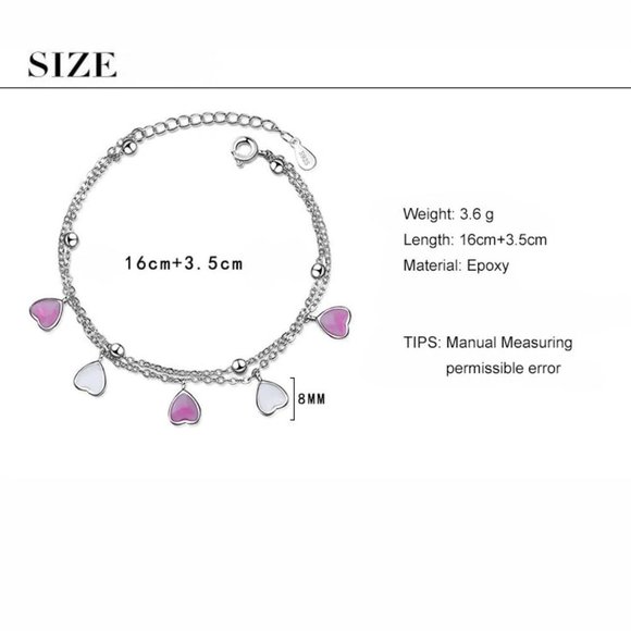 NEW Silver Pink Glaze Heart Bracelet - Picture 2 of 6